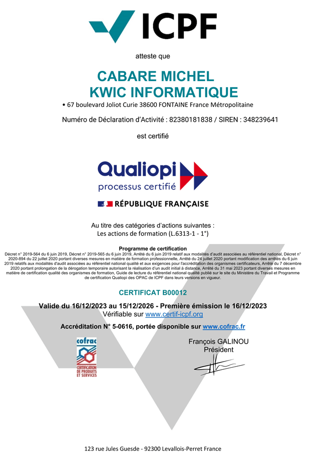 certificat qualité qualiopi action de formation windows server a grenoble